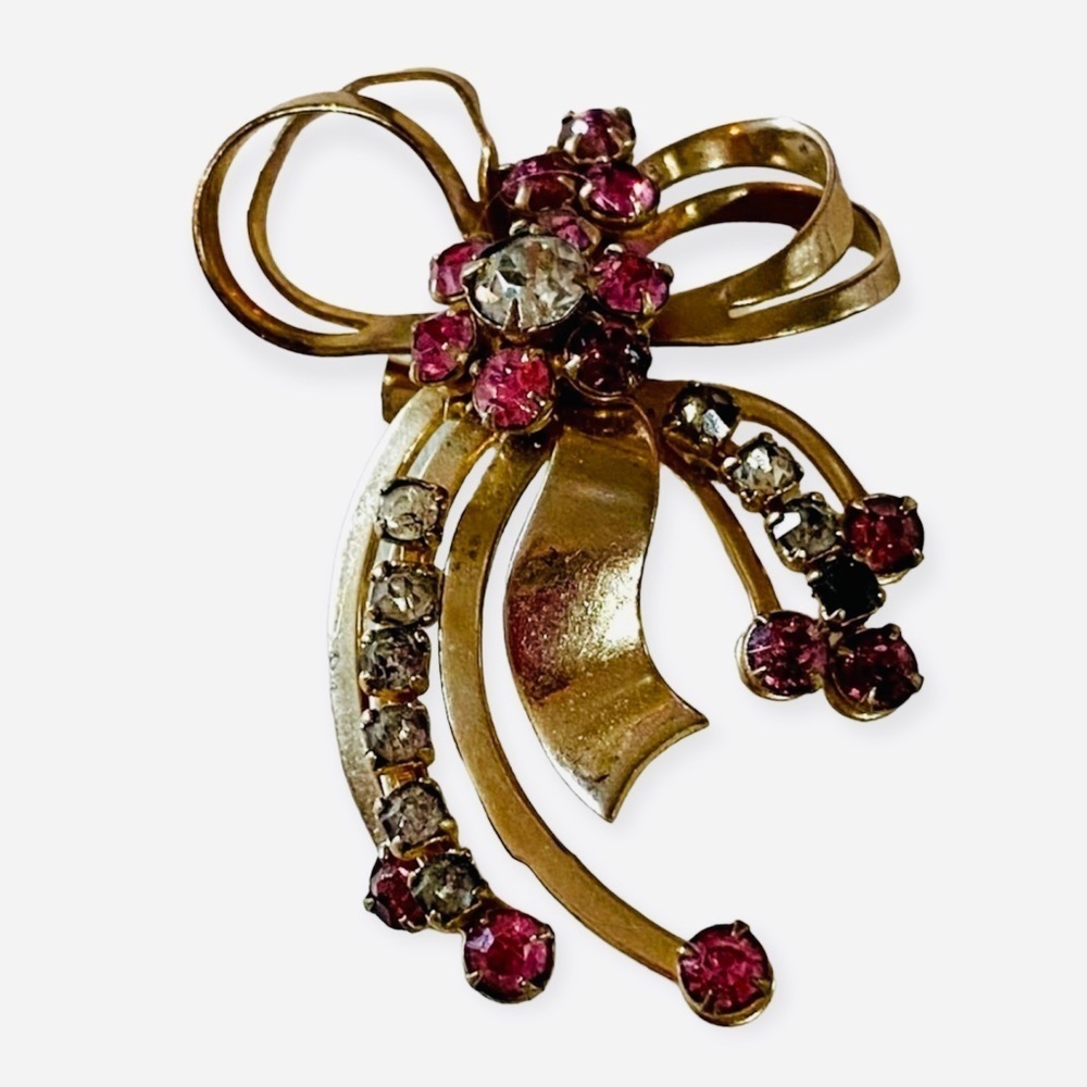 RARE RUBIES & RHINESTONE BROOCH TRUE VINTAGE